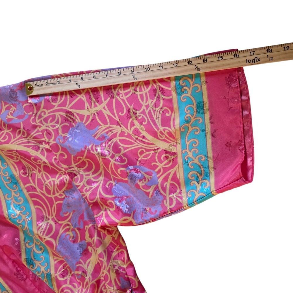 Vintage Charles Keath Kimono Caftan Long Robe Size M Floral Maxi Dress Zip Front - Picture 13 of 13